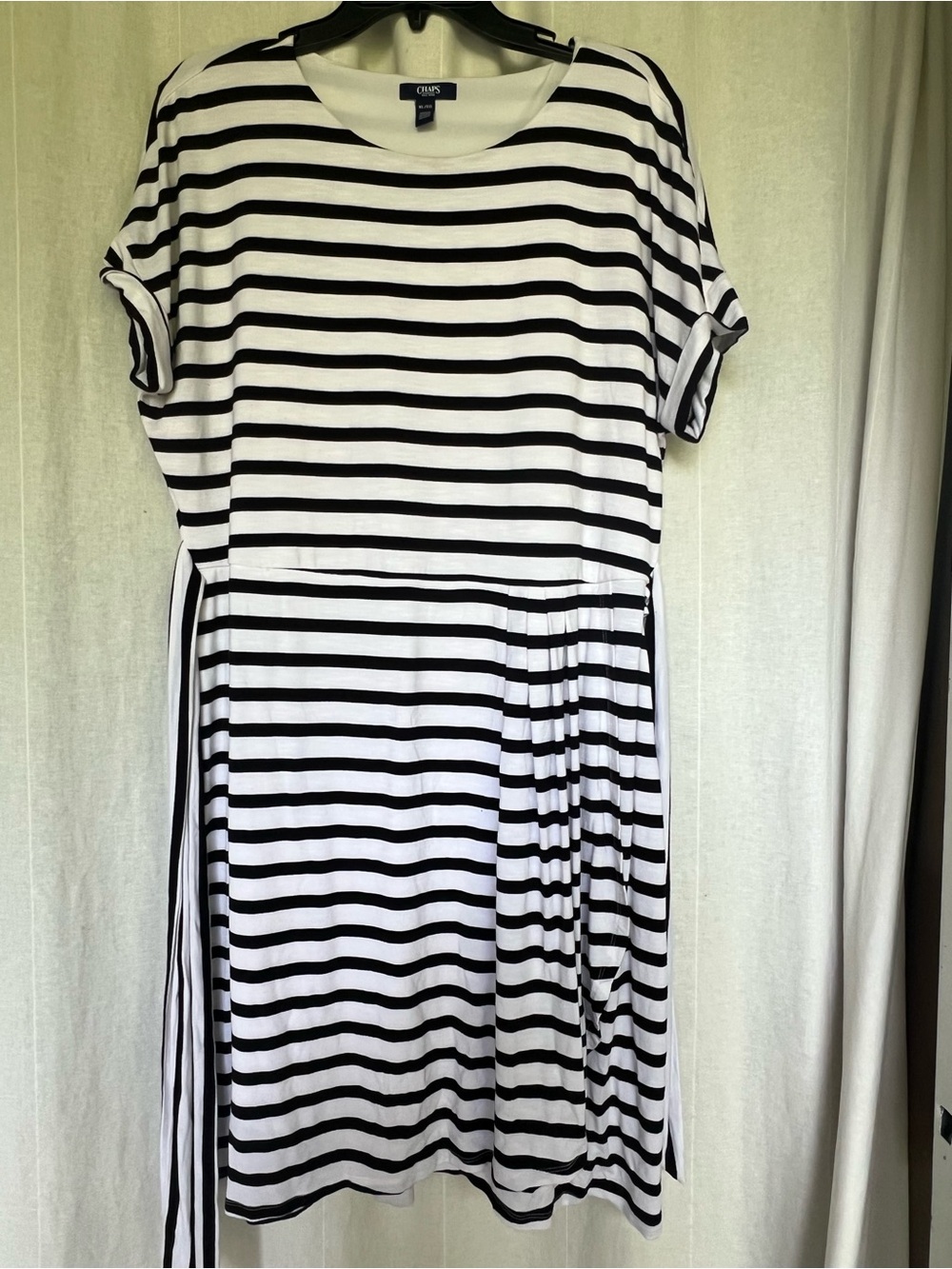 Chaps Black & White Striped Midi Dress